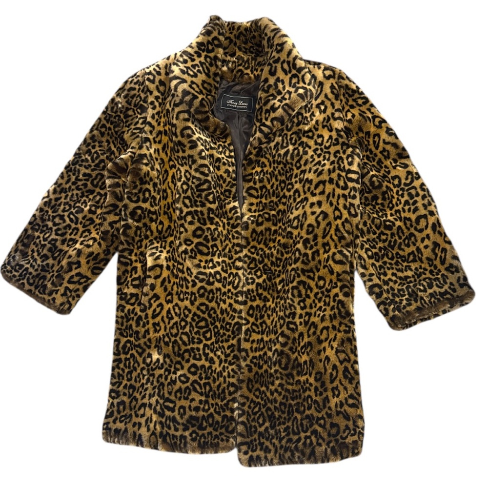 Vintage Terry Lewis Classic Luxuries Leopard Print Faux Fur Coat - size large